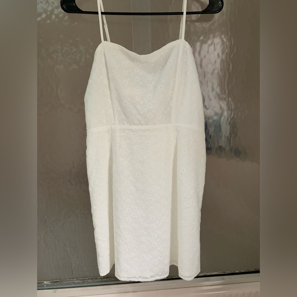 Eyelet mini dress.